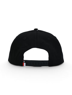 Back of the black Texas Tech cap showing the black snapback strap and the Texas flag tab