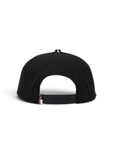 Back of the black youth Texas Tech cap showing the perforated panels, the black snapback strap and the Texas flag tab