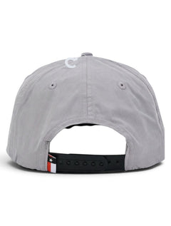 Back view of the Texas Tech Guns Up grey vintage cap showing the adjustable snapback strap and the Texas flag tab
