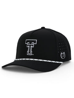 Black Texas Tech rope cap at an angle, with a tonal black Double T across the front