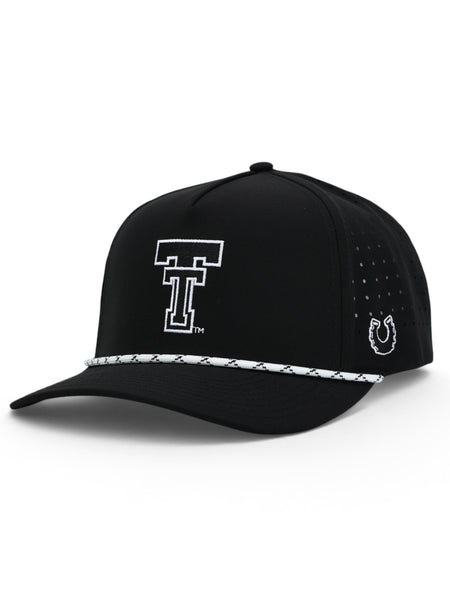 Black Texas Tech rope cap at an angle, with a tonal black Double T across the front