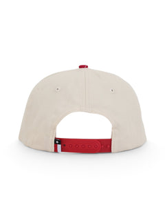 Back of the tan Texas Tech cap showing the red snapback strap and the Texas flag tab
