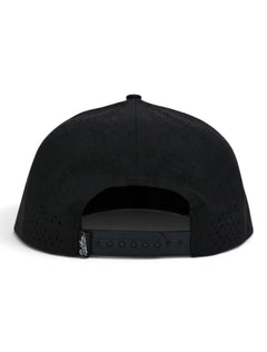 Back view of the Double Eagle black rope cap showing the perforated panels, adjustable snapback strap and Dark Horse woven tag