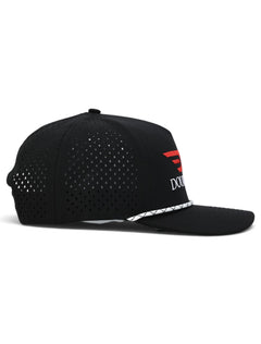 Side view of the Double Eagle black rope cap showing the laser cut perforated side and back panels