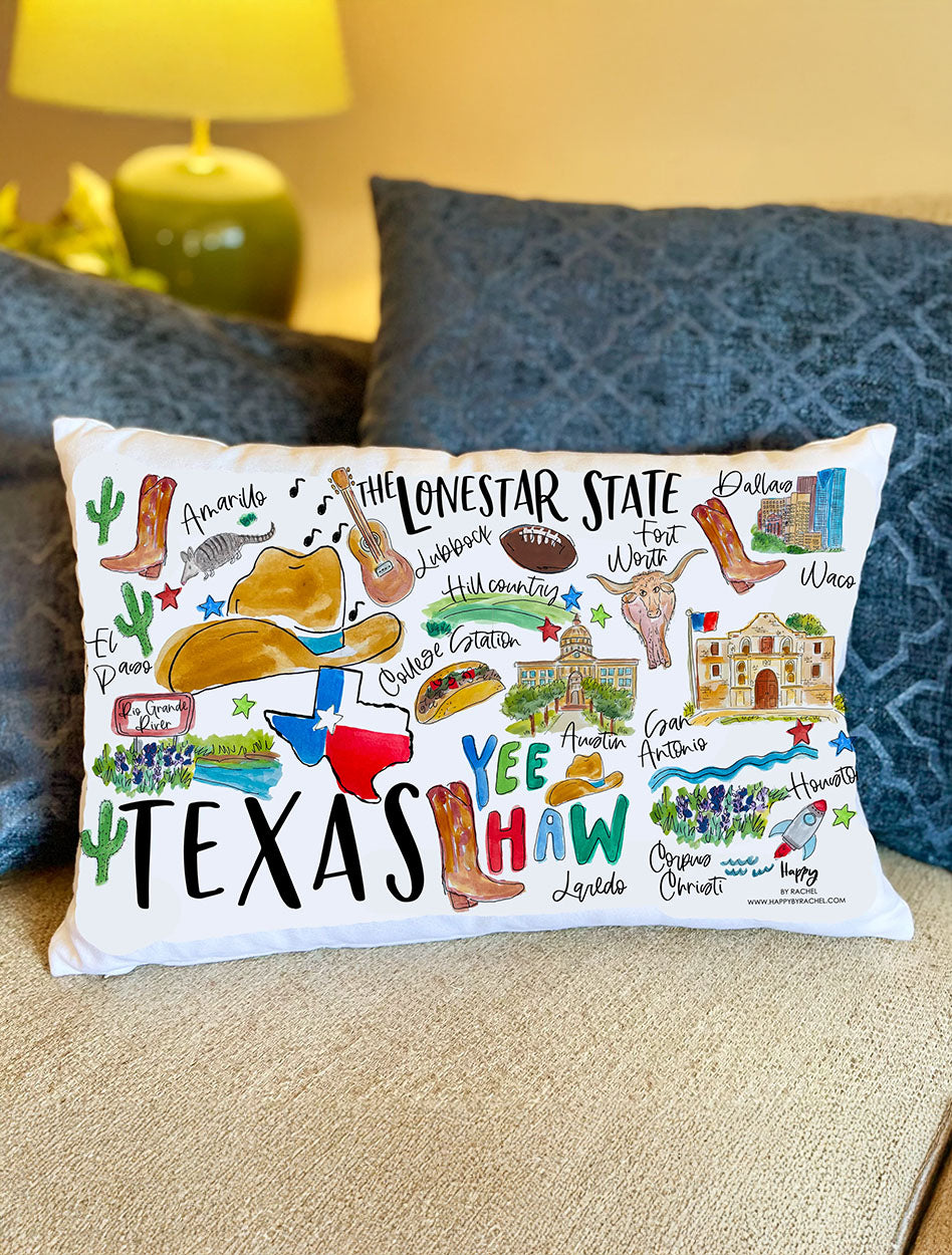 "Everything Texas" Lumbar Size 10" x 18" Pillow