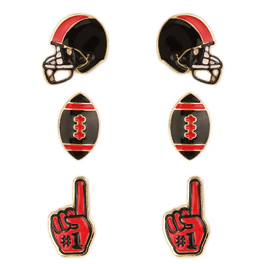 Fan Glam Team Color Enamel Game Day 3 Pack Stud Earrings