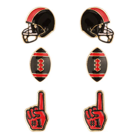 Fan Glam Team Color Enamel Game Day 3 Pack Stud Earrings