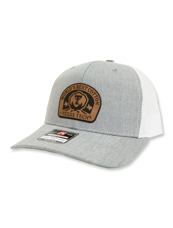 Texas Tech "Worlds Best Cotton" Leather Patch 112 Grey Snapback Cap