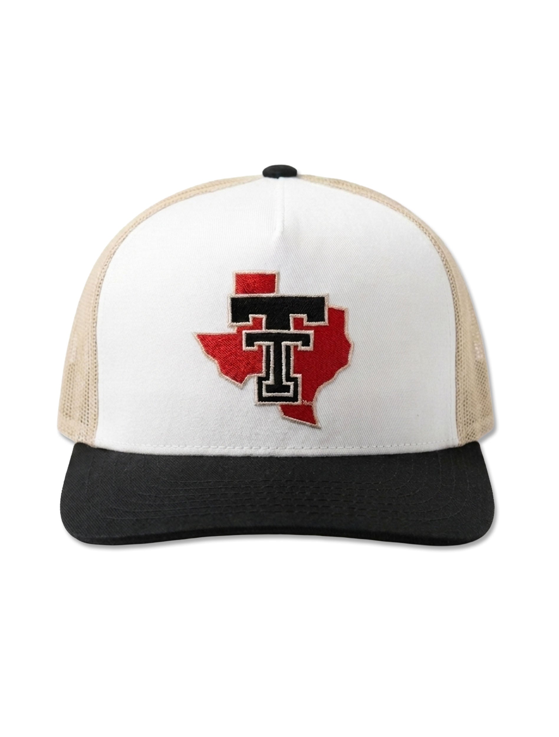 Hooey Texas Tech cream, tan, and black snapback cap with an embroidered Double T over a red state-of-Texas outline on the front