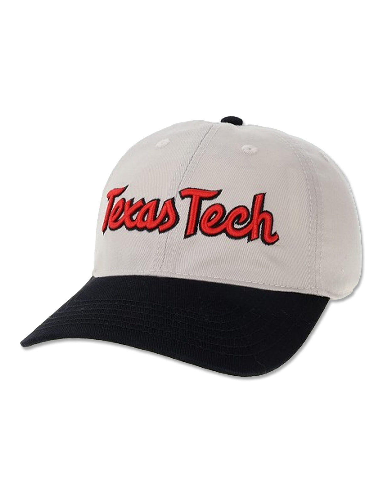 Legacy Texas Tech adjustable cap with a stone grey crown and black brim, Texas Tech embroidered across the front in red script