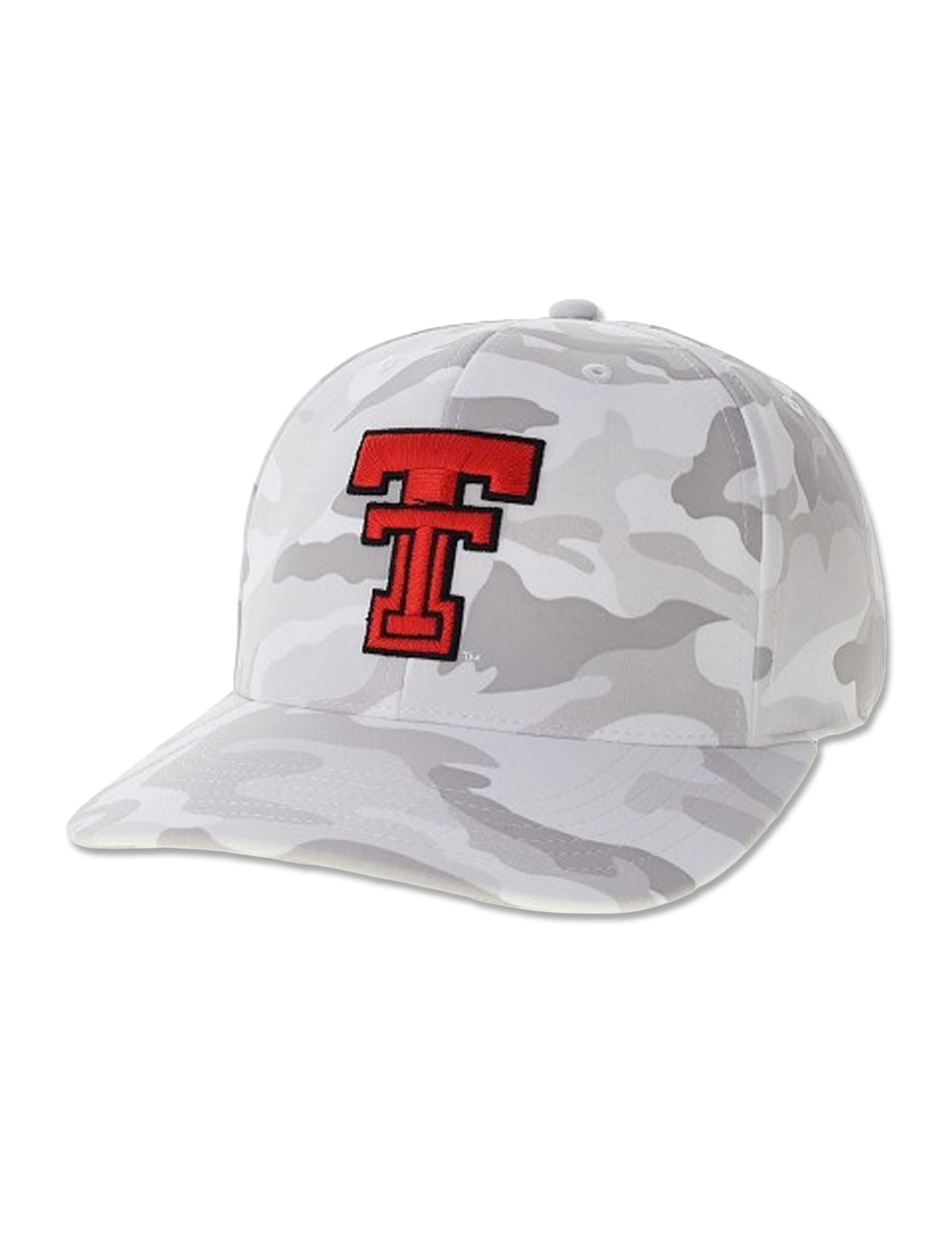 Legacy Texas Tech adjustable cap in white and grey snow camo with a red Double T embroidered on the front panel