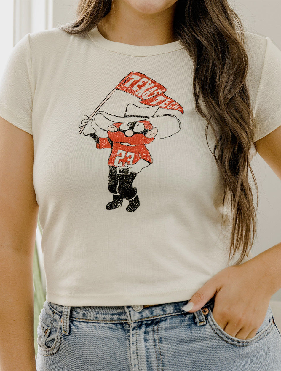 Livy Lu Texas Tech "Mascot Flag" Off White Micro Cropped Tee