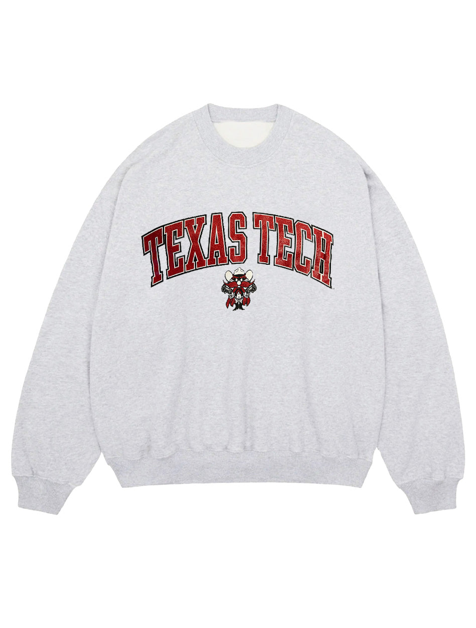 One Size Fits All Texas Tech Glitter Arch over Raider Red Crewneck Sweatshirt