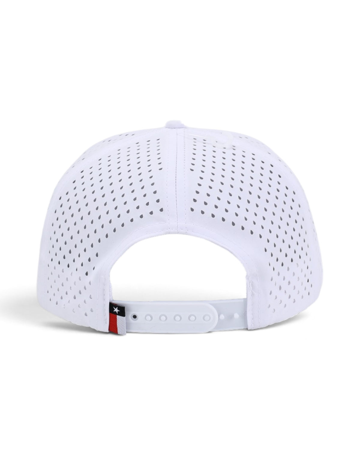 Back view of the Texas Tech Dark Horse Carbon Throwback white snapback cap showing the closure