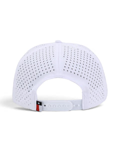 Back view of the Texas Tech Dark Horse Carbon Throwback white snapback cap showing the closure