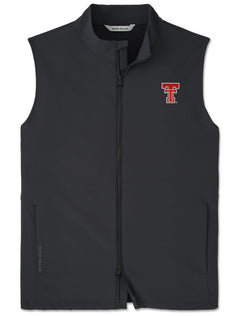 Black Peter Millar Texas Tech Dunes vest with a red throwback Double T on the left chest and a full zip