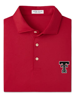 Peter Millar Texas Tech “Throwback” Hugo Performance Polo in red with the Throwback Double T on the left chest