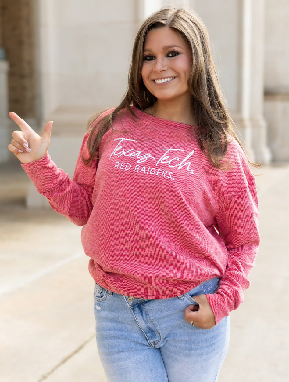 Texas Tech "Lainey" Boatneck Ribbed Long Sleeve Women's Blouse