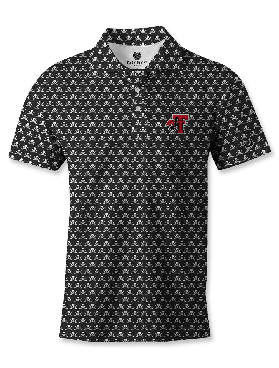 Texas Tech Dark Horse Leach Era "Repeat Crossbones" Premium Black Polo
