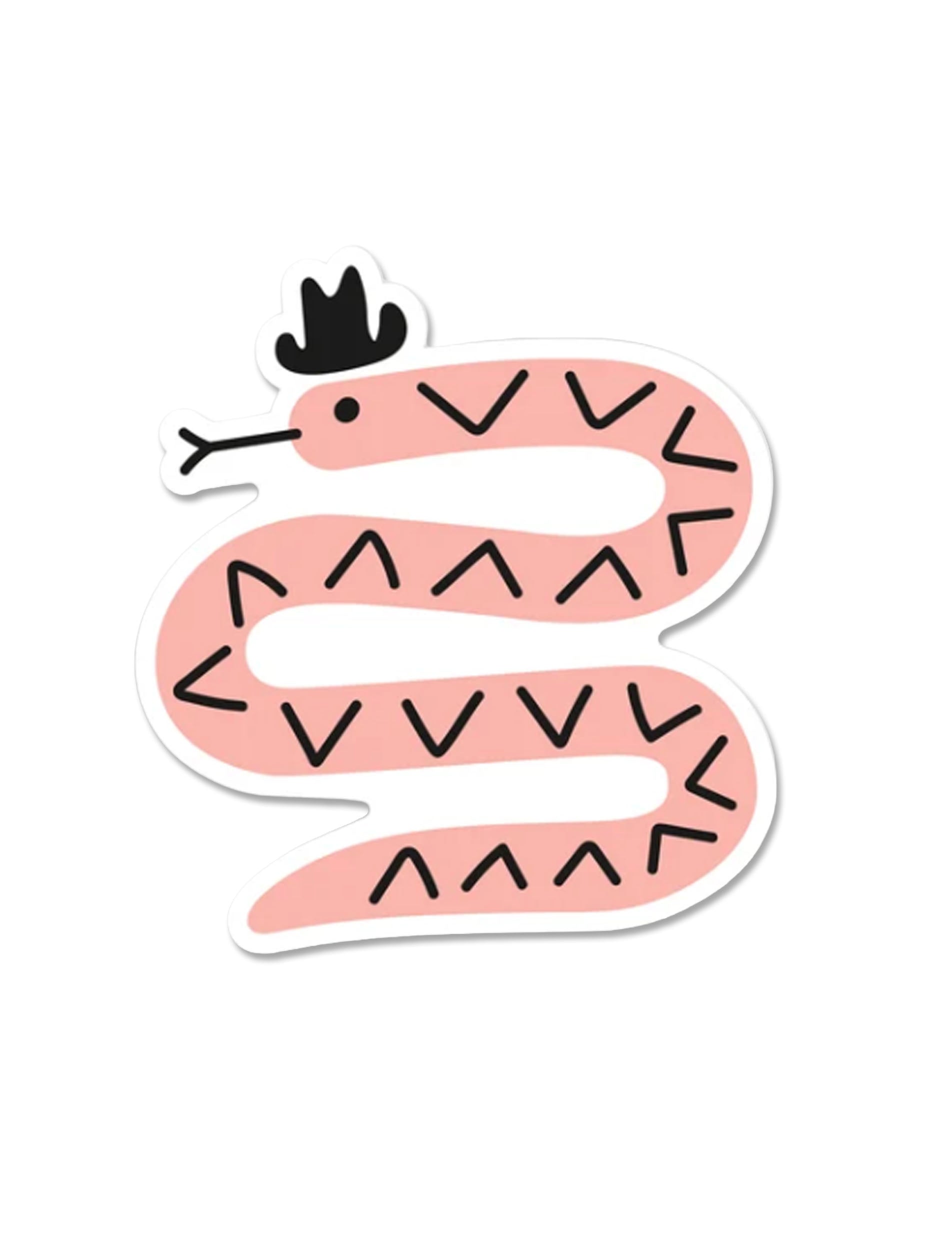 Playful pink snake vinyl sticker wearing a black cowboy hat with black chevron markings