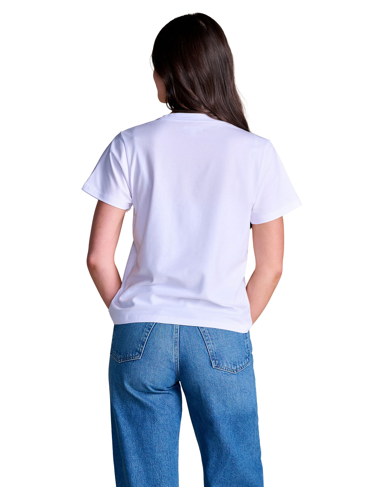 Back view of the white Texas Tech beaded mascot tee showing the plain back and regular fit