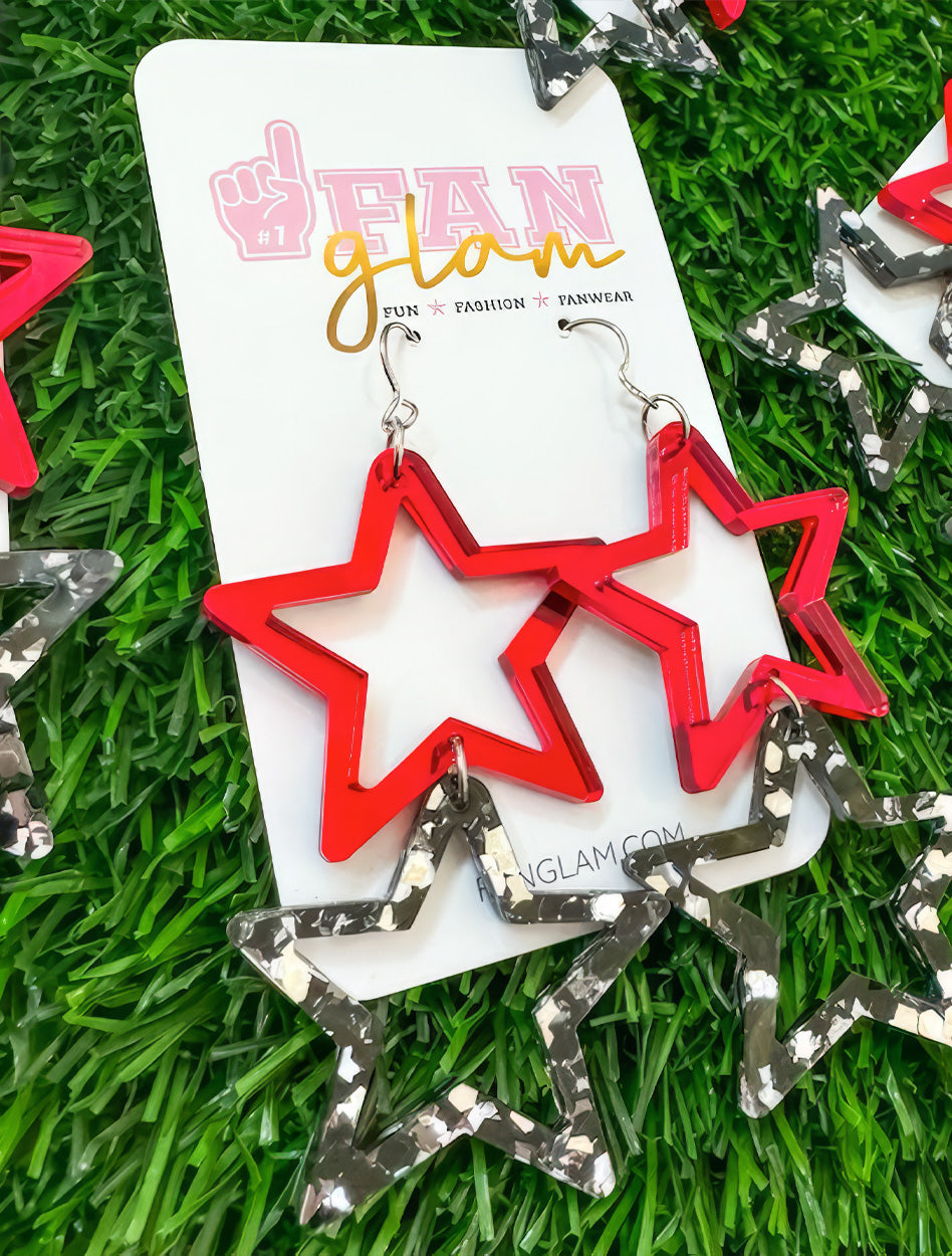 Team Color Mirror Sparkle Acrylic Double Star Earrings