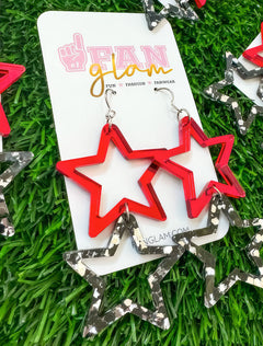 Team Color Mirror Sparkle Acrylic Double Star Earrings