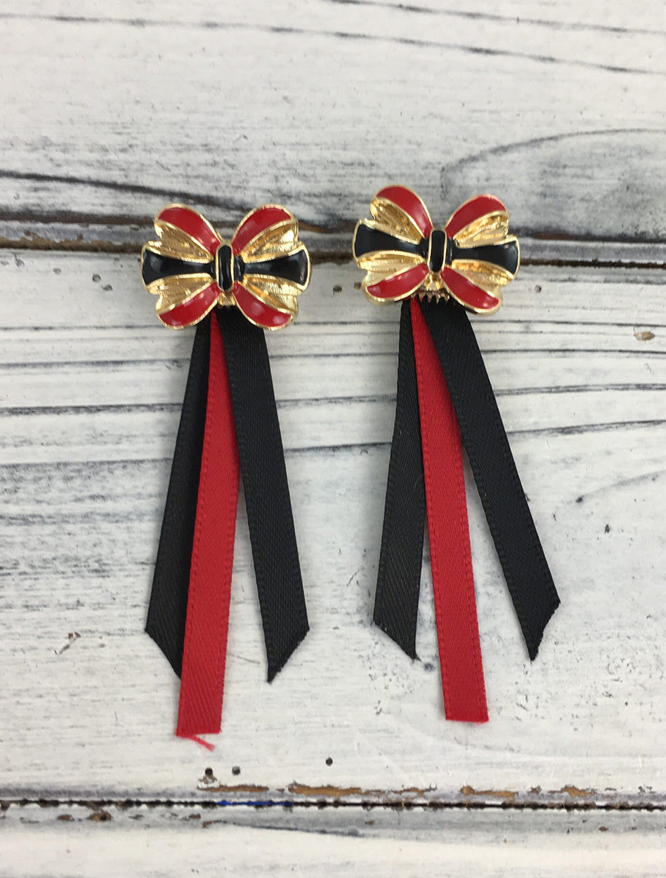Team Color Enamel Bow Earrings with Ribbons