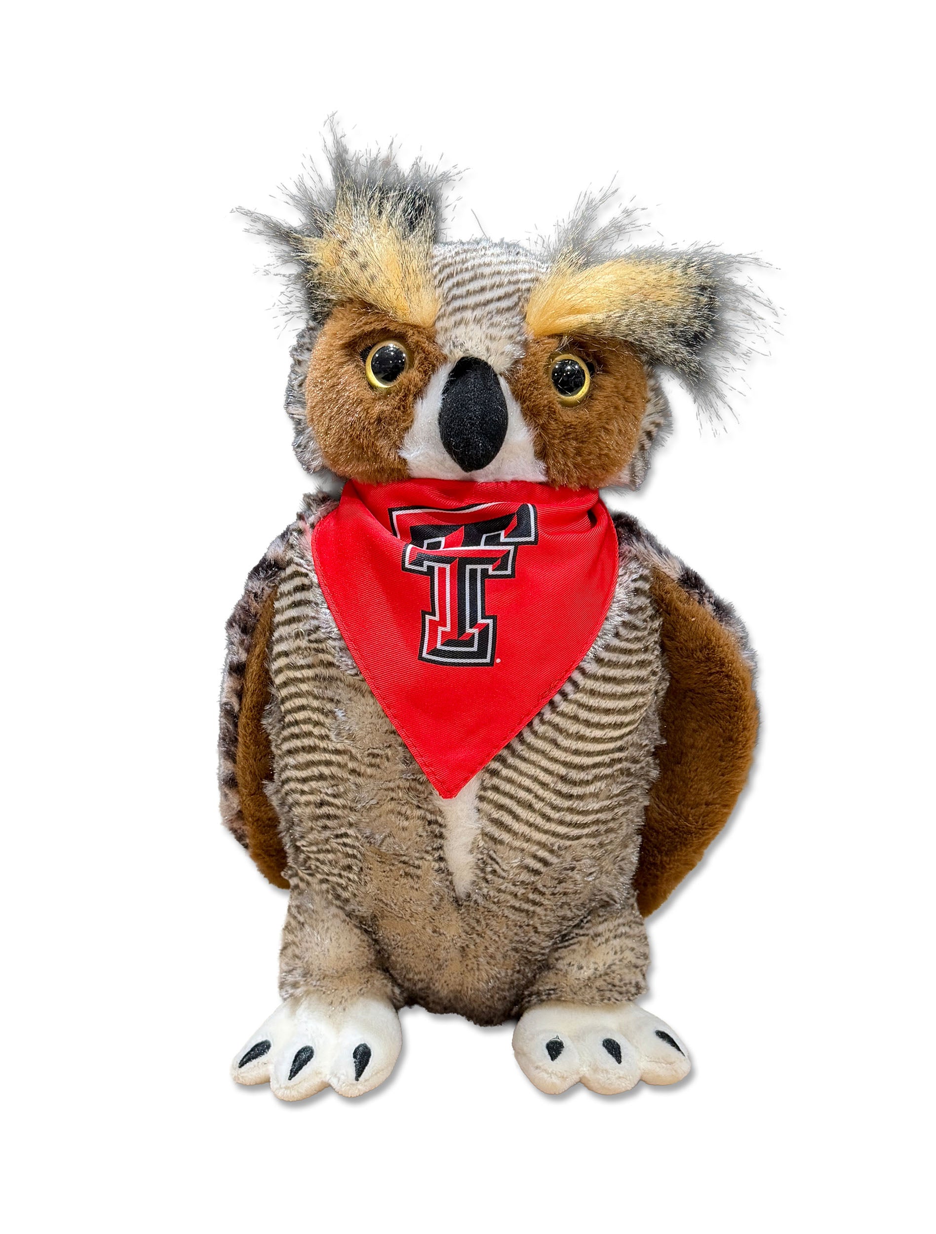 Great Horne Owl with Texas Tech Bandana - Front