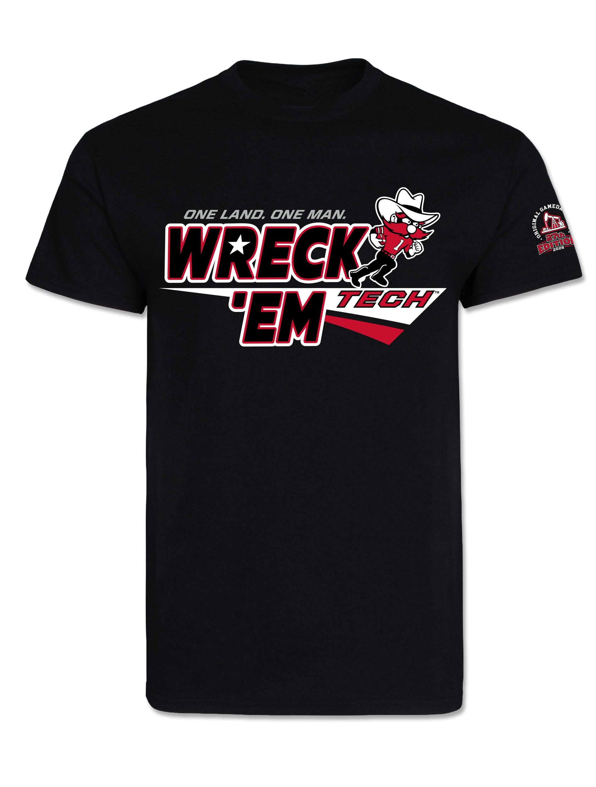 Texas Tech 2026 Official Red Raider Outfitter Wreck 'Em Tech Gameday T-Shirt in Black (front)