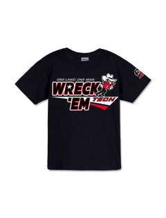 Texas Tech 2026 Official Red Raider Outfitter Wreck 'Em Youth Gameday T-Shirt in Black (front)