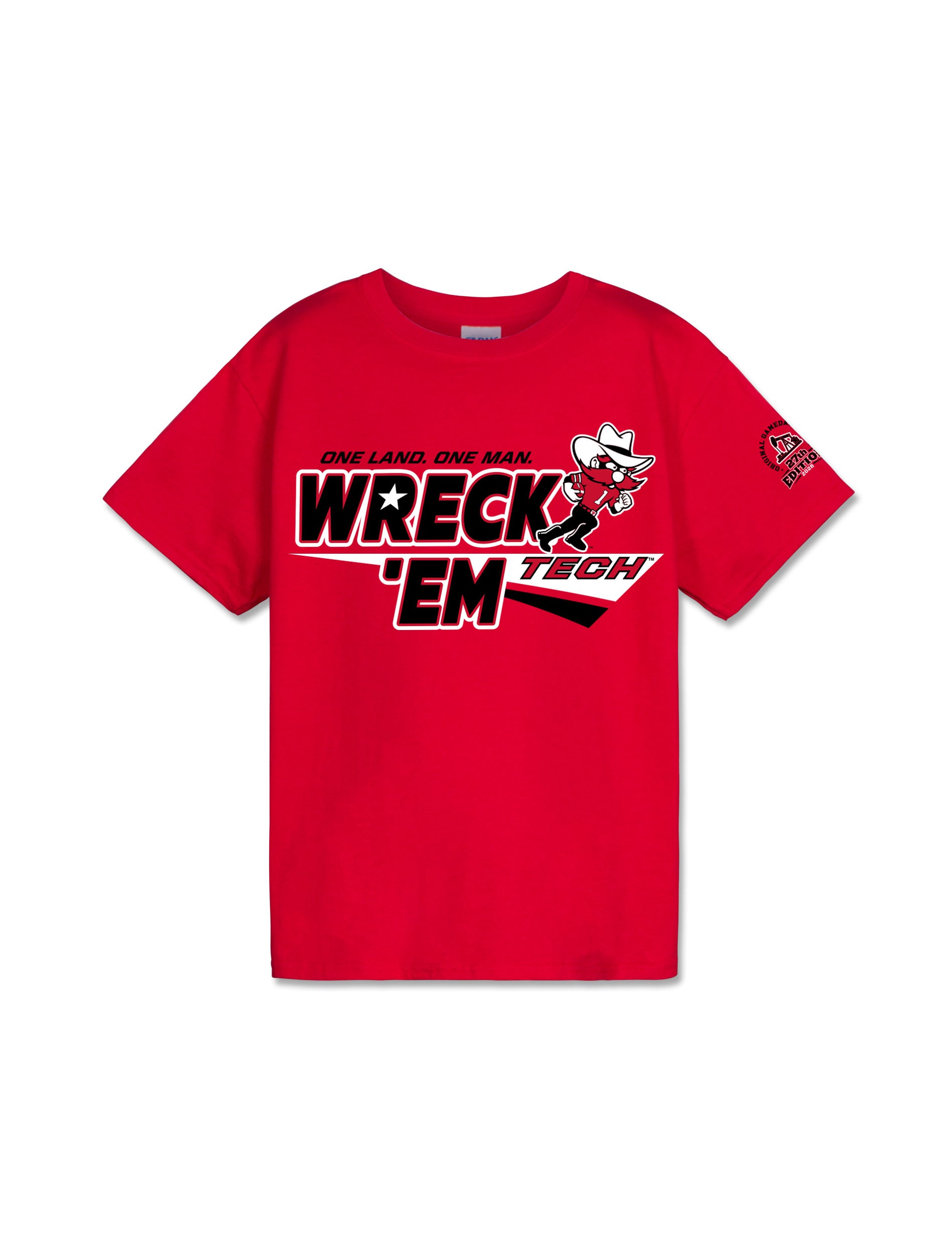 Texas Tech 2026 Official Red Raider Outfitter Wreck 'Em Youth Gameday T-Shirt in Red (front)