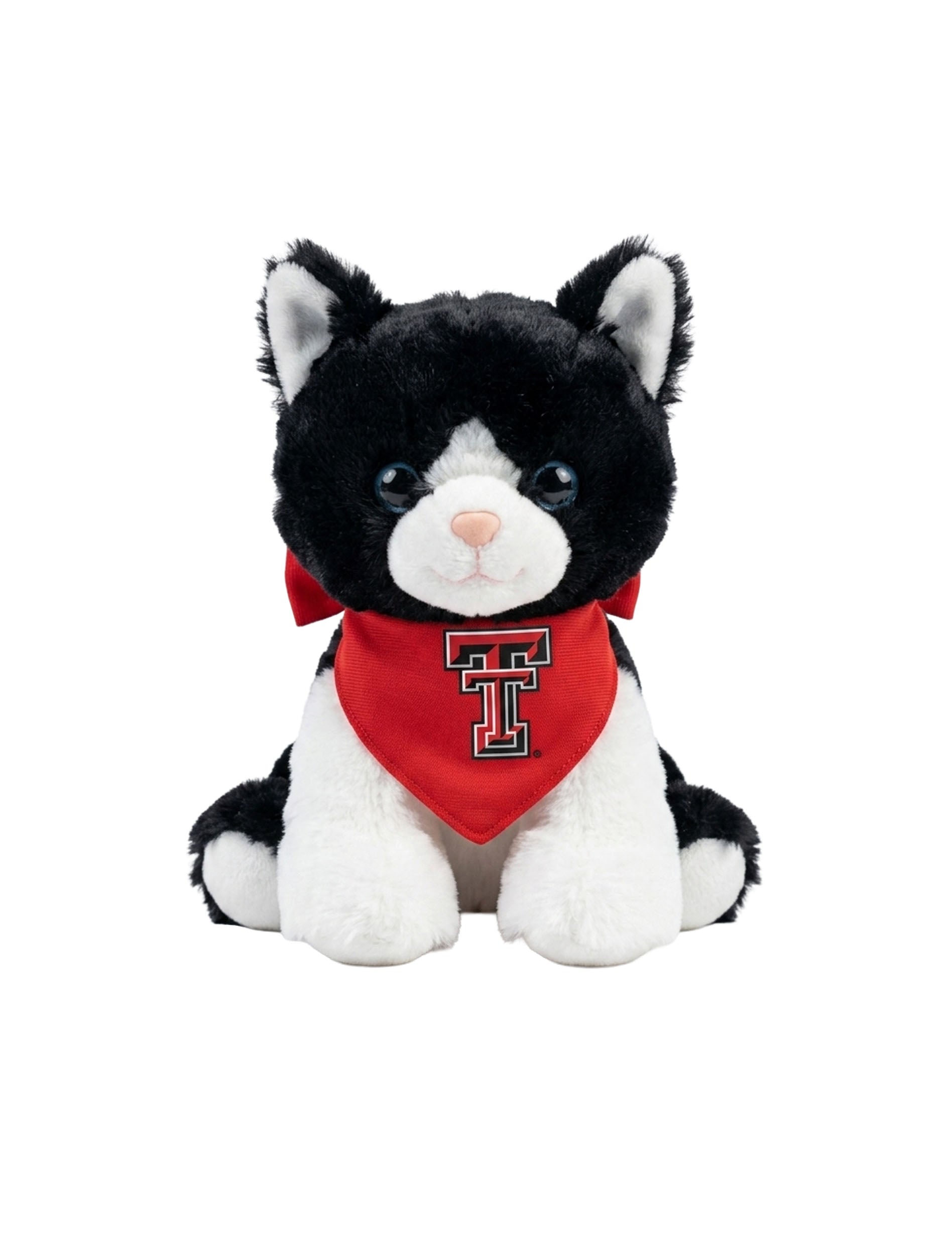 Texas Tech Red Raiders 8.5-inch black and white Whiskers kitten plush wearing a red Double T bandana