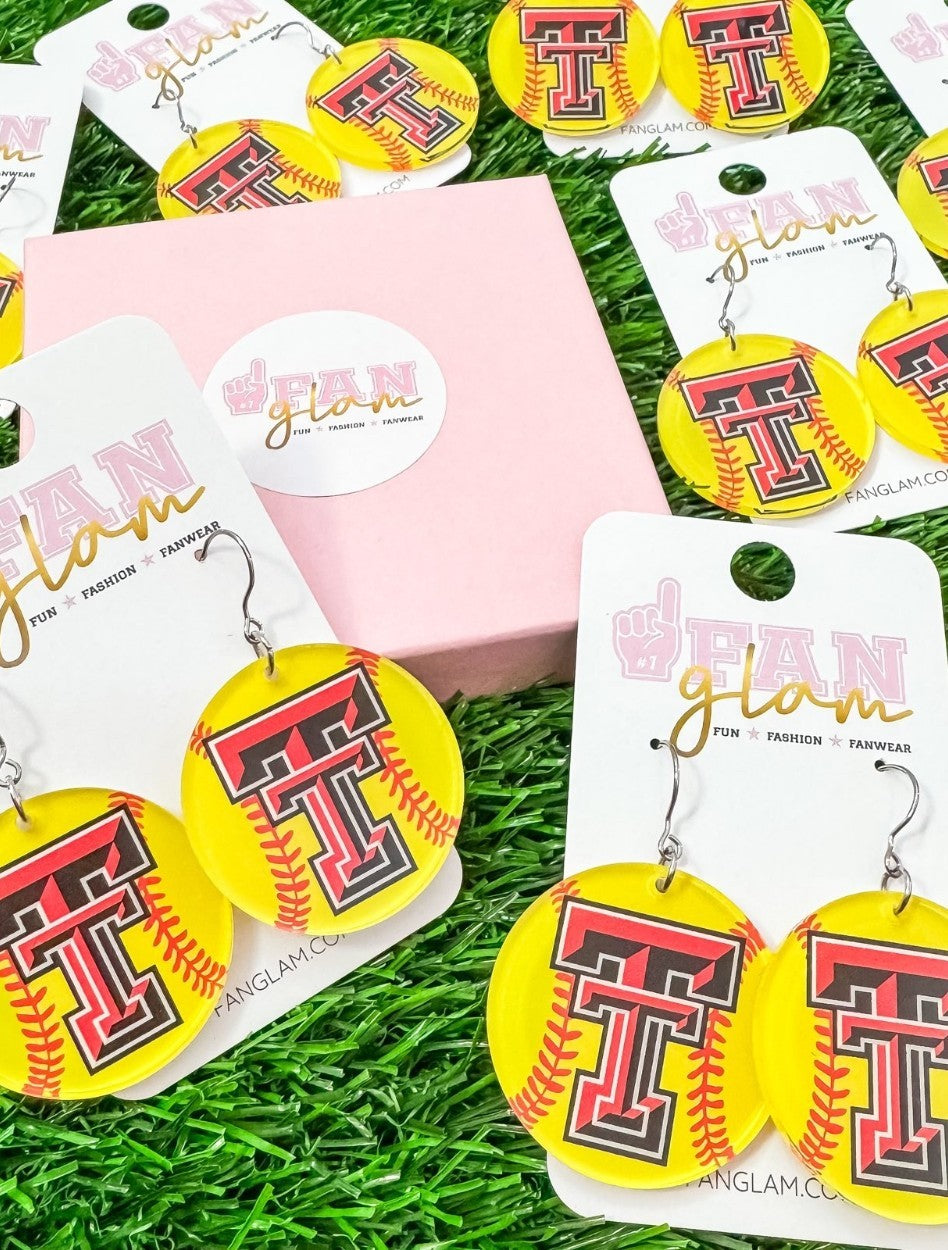 Texas Tech Acrylic Softball Dangle Earrings