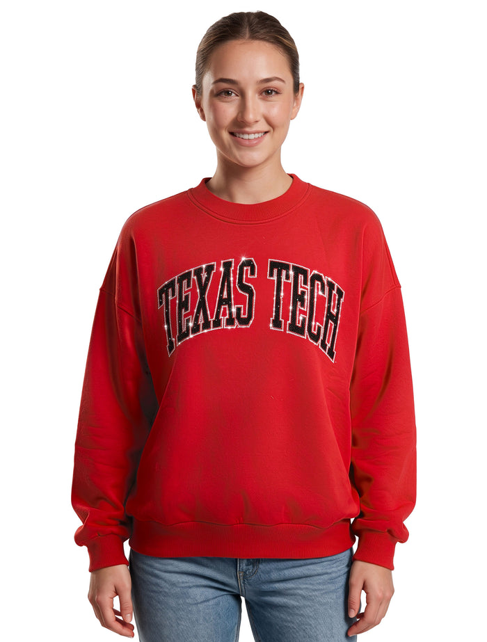 Texas Tech Arch in Rhinestone on Crewneck Sweatshirt