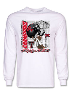 Texas Tech Red Raiders Big 12 Football Champs cotton long sleeve t-shirt with championship graphic and team branding.