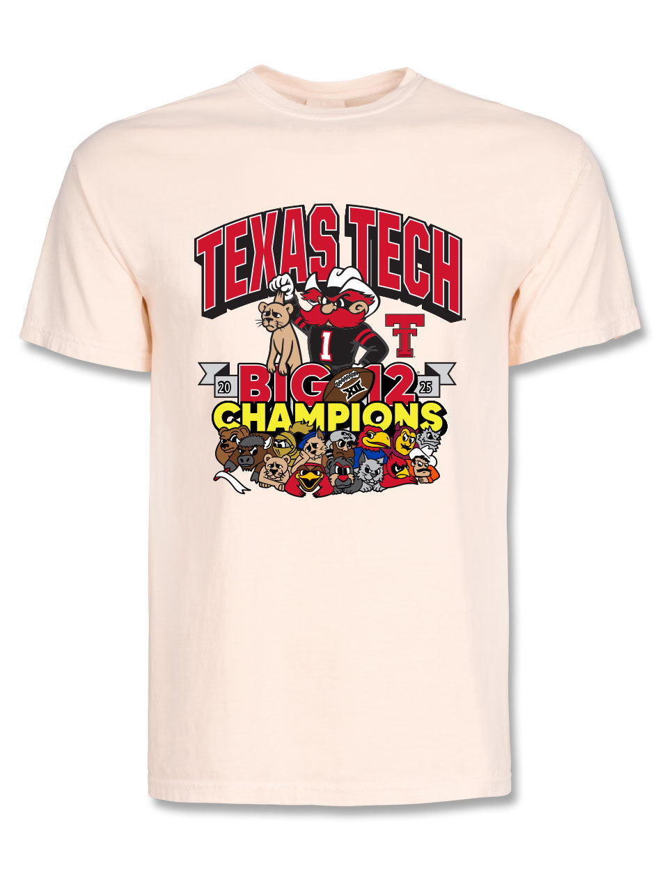 Texas Tech Red Raiders Big 12 Football Champs cotton t-shirt with championship graphic and team branding.