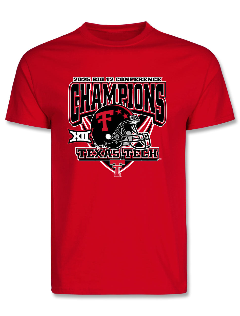 Texas Tech Red Raiders Big 12 Football Champs cotton t-shirt with championship graphic and team branding.
