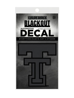 Texas Tech Red Raiders blackout Double T automotive decal in tone-on-tone black, shown on its retail card