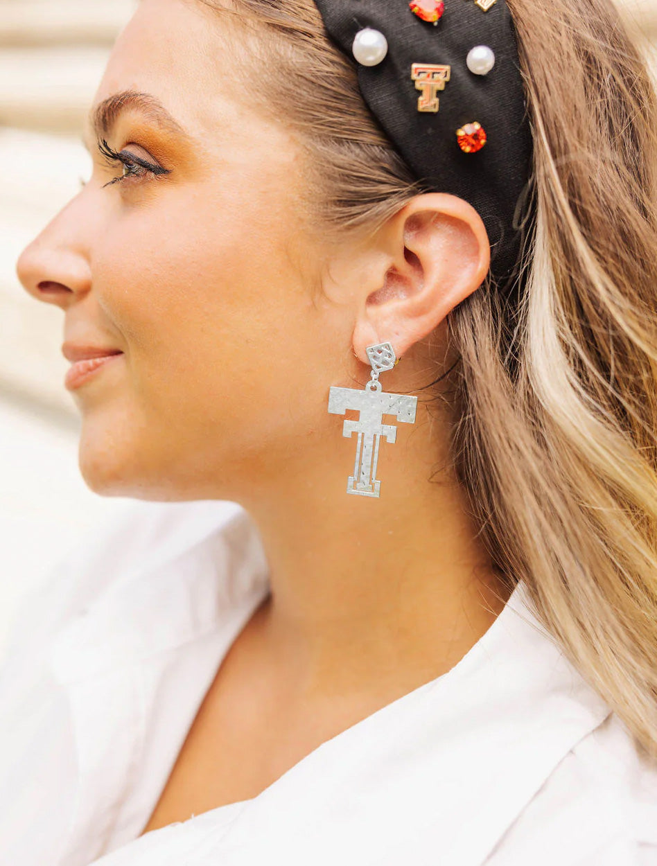 Brianna Cannon Texas Tech Vault Double T 2" Dangle Earrings