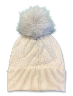 Texas Tech Cable Knit Fur Pompom Ivory Beanie