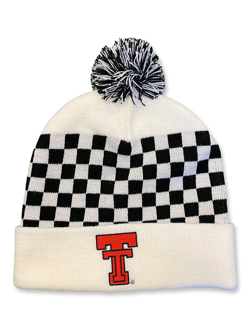 Texas Tech Checkered Throwback White Pom Pom Beanie