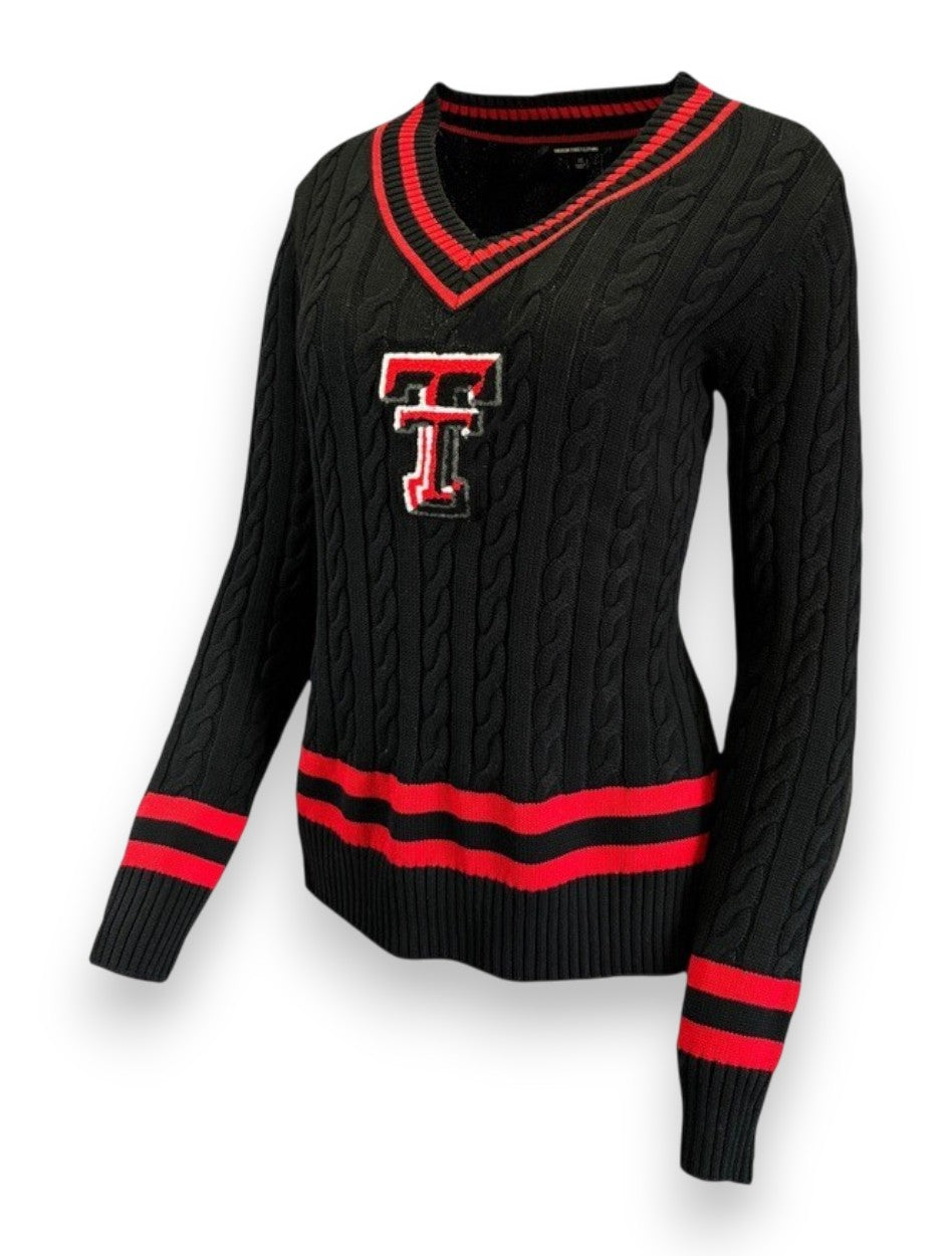 Texas Tech Chenille Double  T "Cypress" V-Neck Sweater