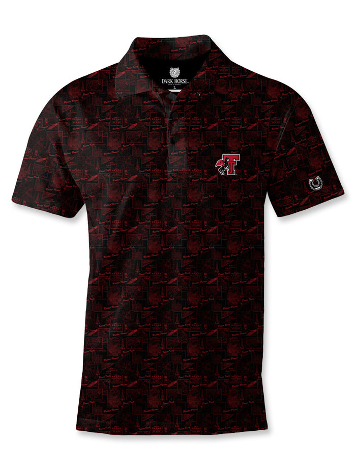 Texas Tech Dark Horse Raider Power "Monochrome Map" Premium Black Polo