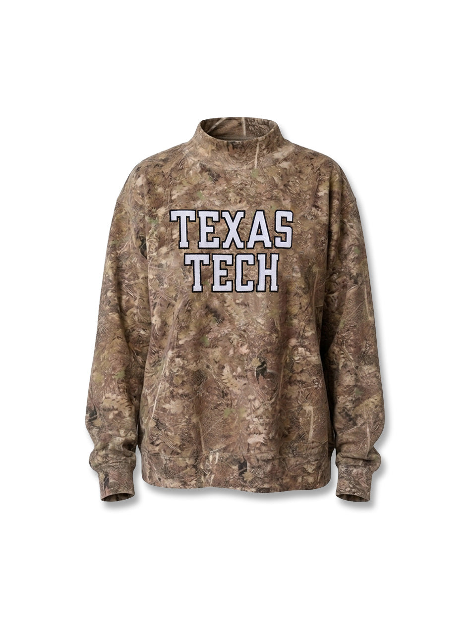 Texas Tech Dark Horse Youth "Tech Stack" Washed Camo Mock Neck Sweatshirt