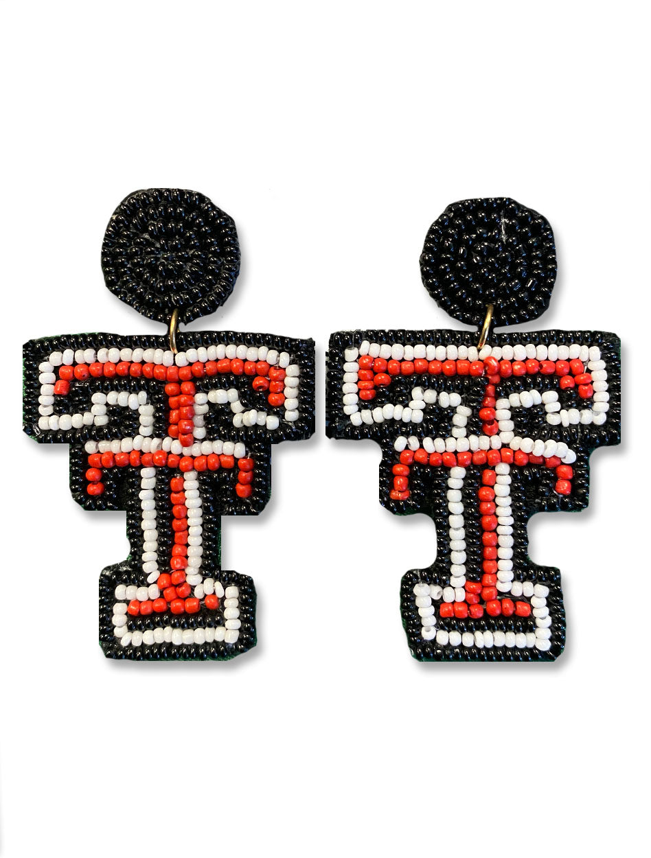 Texas Tech Dark Horse "Double T" Beaded Earrings