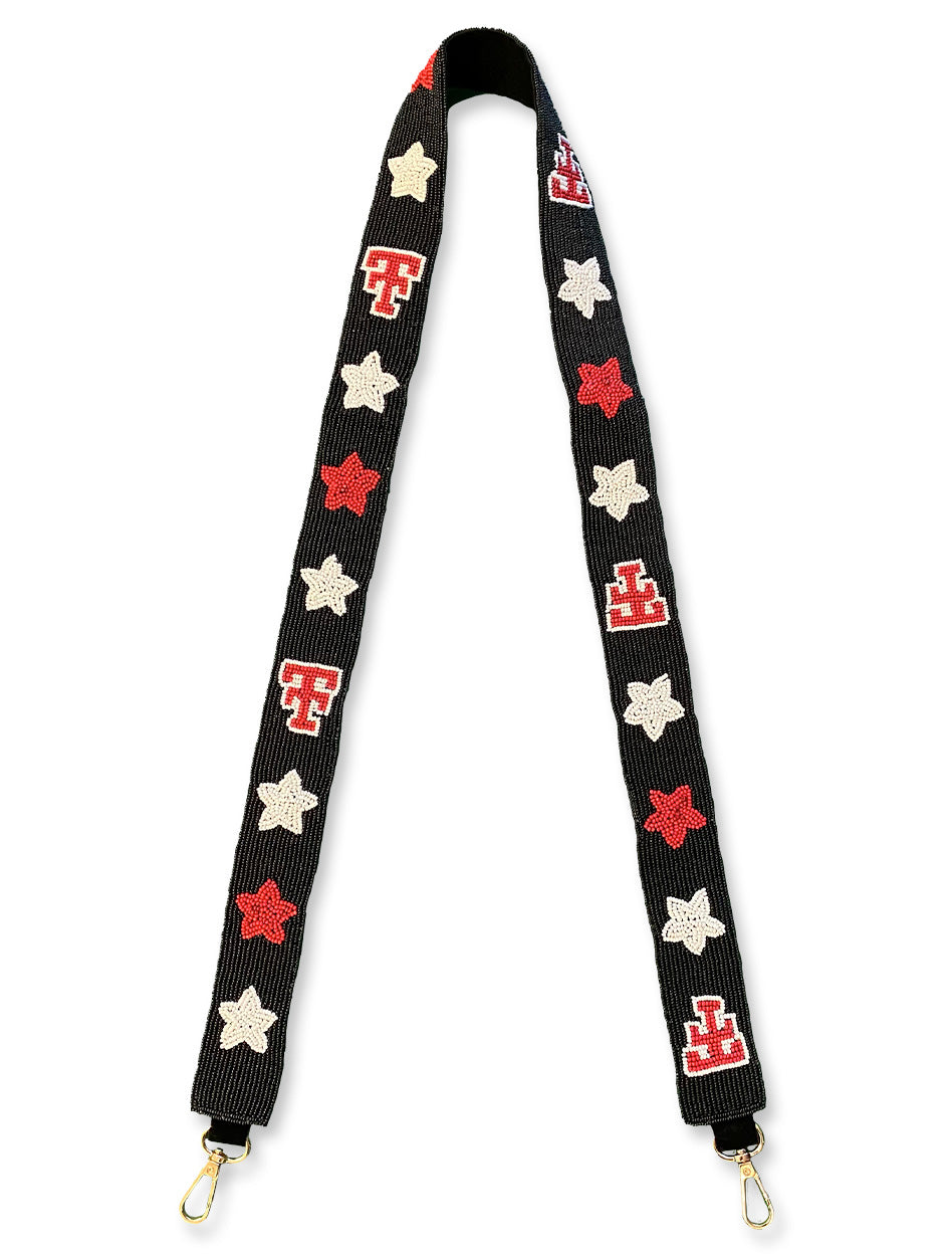 Texas Tech Dark Horse "Throwback Stars" Black Beaded Purse Strap
