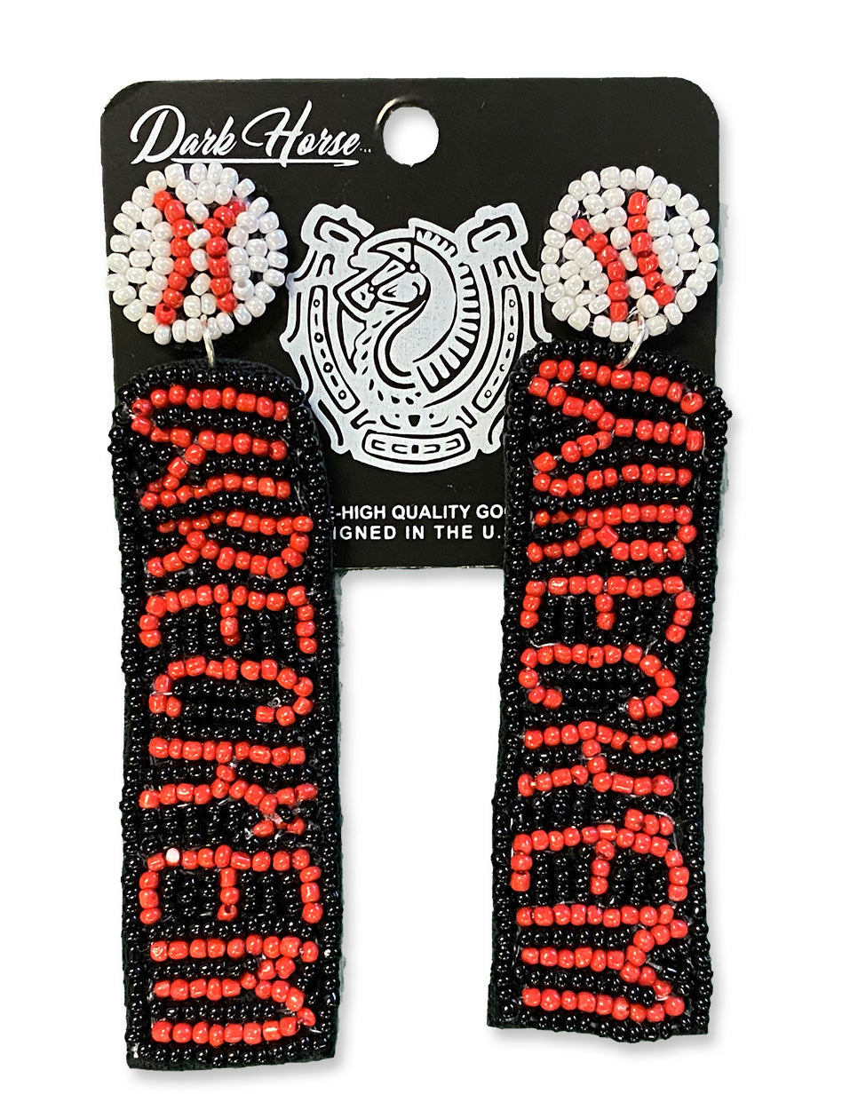 Texas Tech Dark Horse "Wreck'Em Baseball" Beaded Earrings