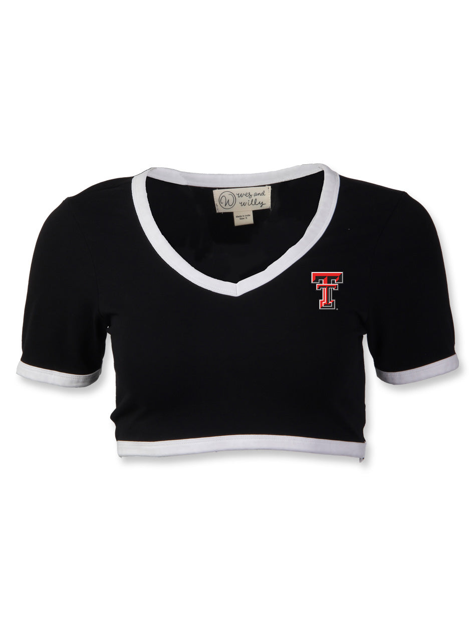 Texas Tech Double T V-Neck Crop Ringer Tee