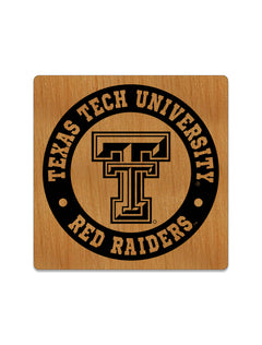 Texas Tech Double T wood coaster with TEXAS TECH UNIVERSITY and RED RAIDERS ring
